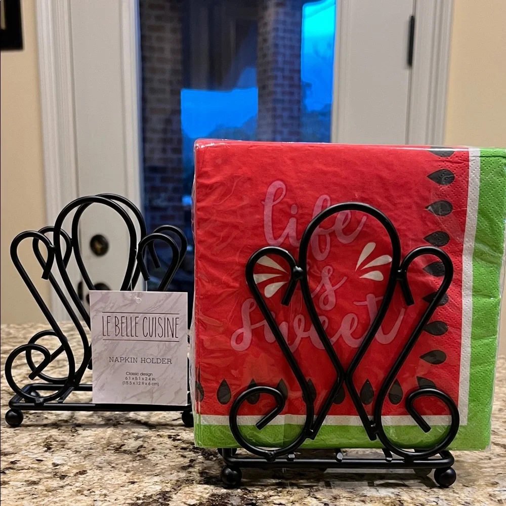 “Le Belle Cuisine” Set of 2 Matching Napkin Holders & 40ct Life is Sweet Napkins